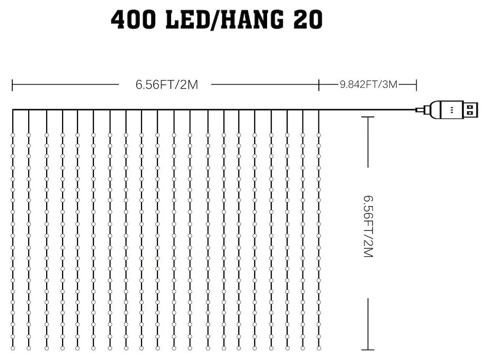 Ecolamp LED svetelný záves Wizard, 2x2m, RGB, ovládač