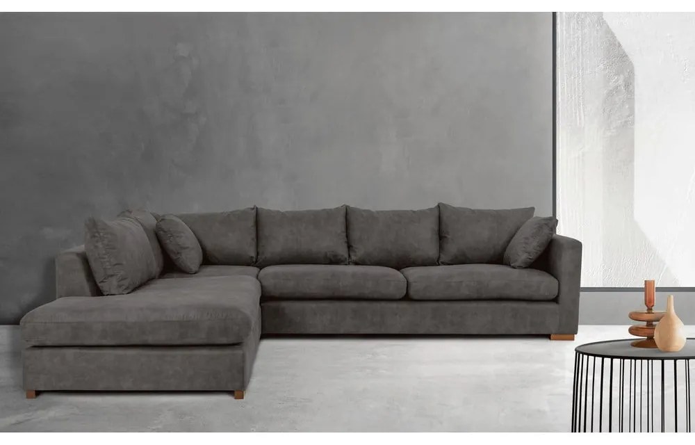 Antracitová rohová pohovka z imitácie kože (ľavý roh) Hamburg – Scandic