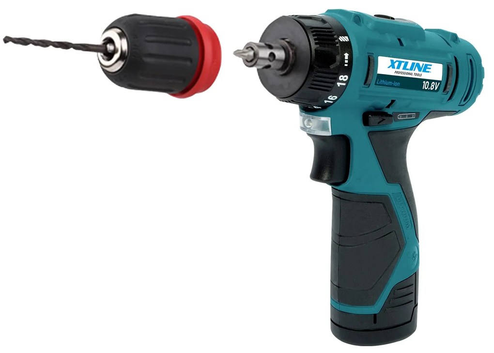 XTline Aku vŕtačka 10,8V a 2batérie a box a príslušenstvo 13 dielov