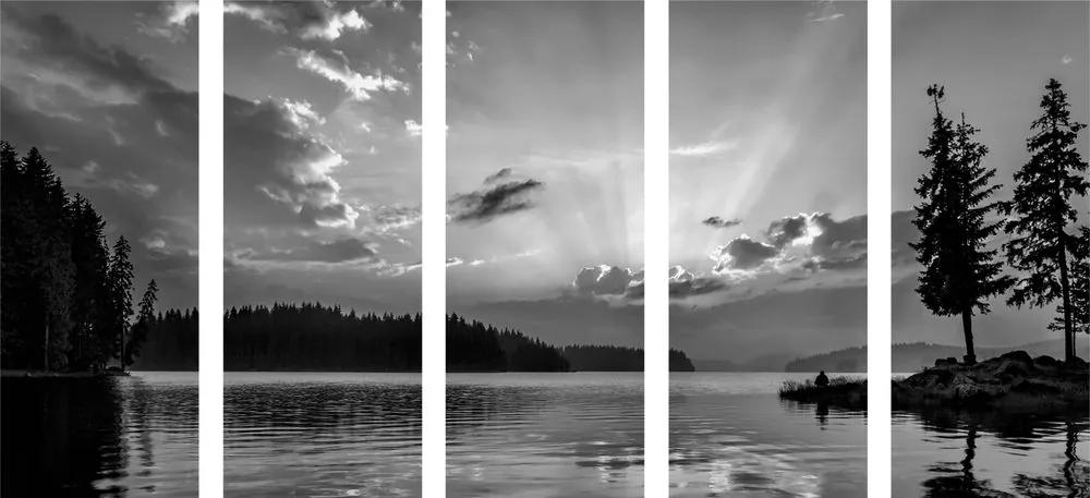 5-dielny obraz odraz horského jazera v čiernobielom prevedení Varianta: 100x50