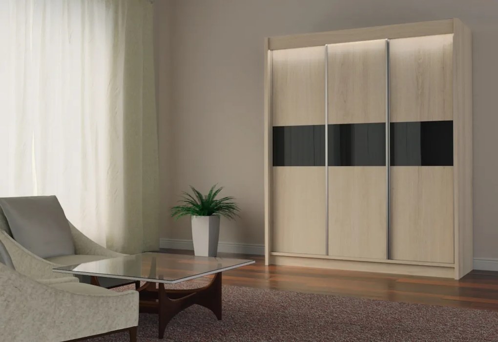 Skriňa s posuvnými dverami a zrkadlom ALEXA + Tichý dojazd, biela, 150x216x61