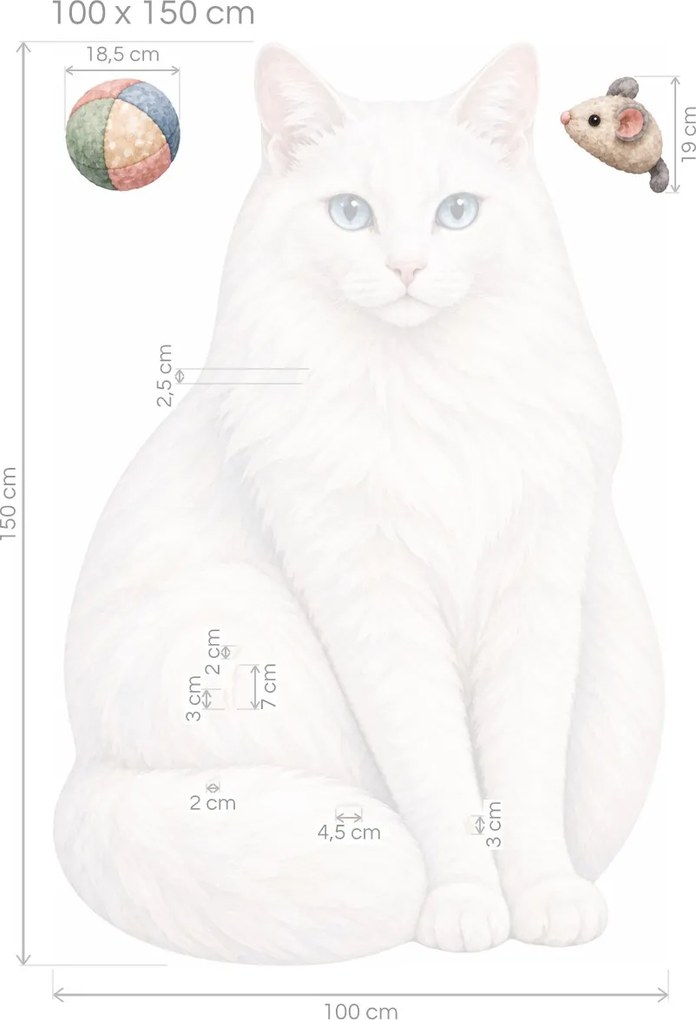 Biela turecká angora maľované mačacie dekorácie na stenu do spálne arch 31 x 46 cm