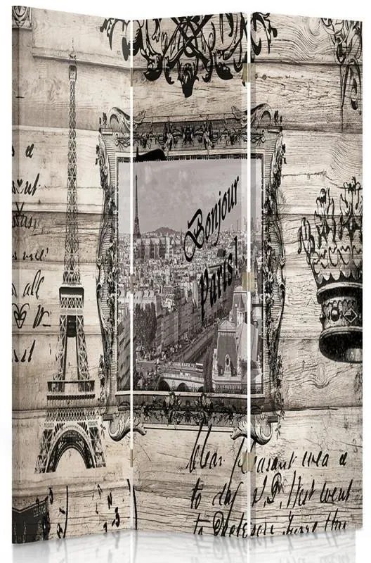 Ozdobný paraván, Bonjour Paris - 110x170 cm, trojdielny, obojstranný paraván 360°