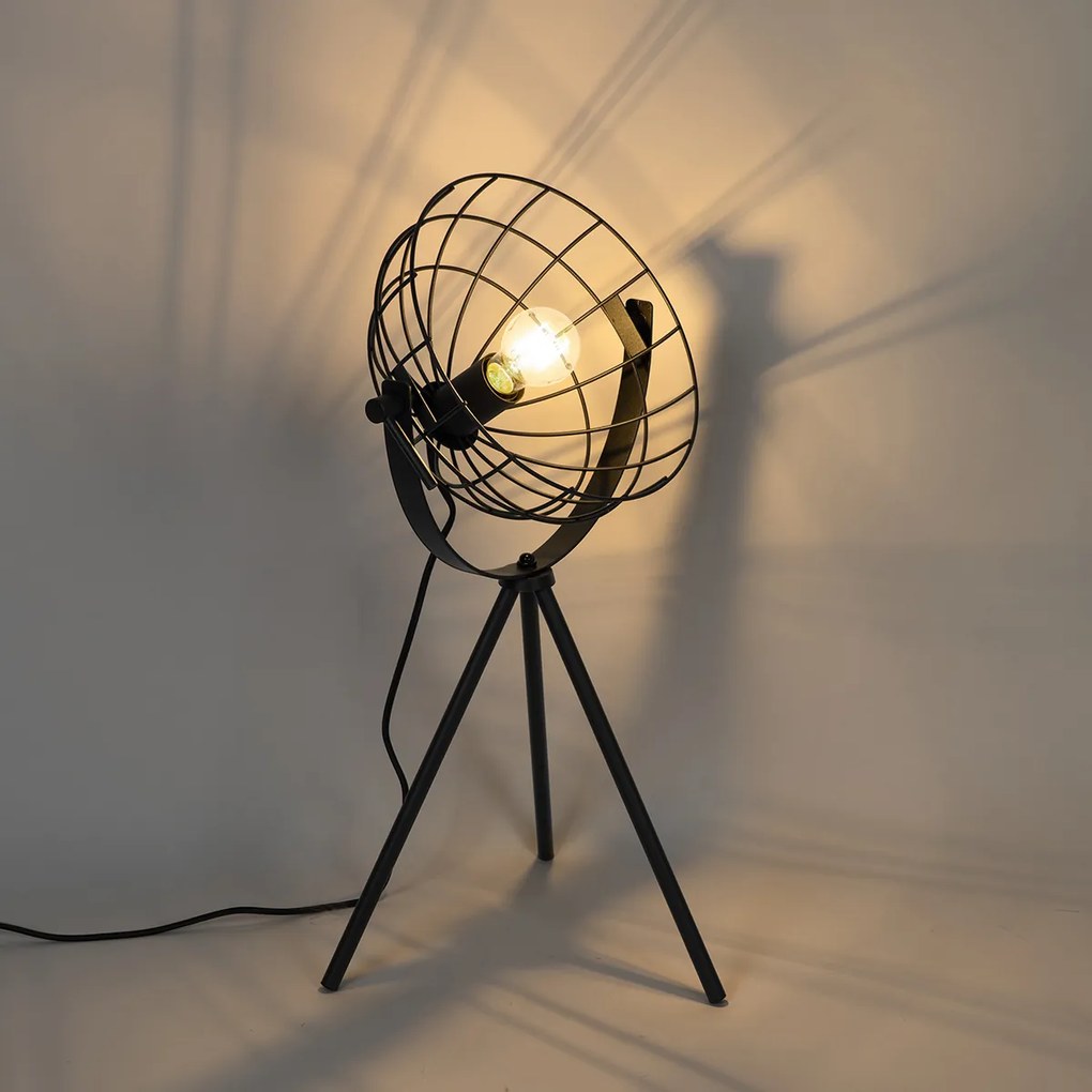 Priemyselná trojnohá stolná lampa čierna nastaviteľná - Hanze