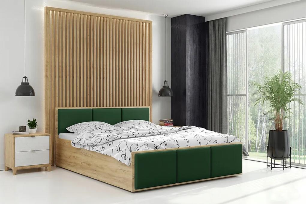 BMS GROUP Čalúnená posteľ PANAMA XT 120x200cm výklopná remeselný dub - smaragdová