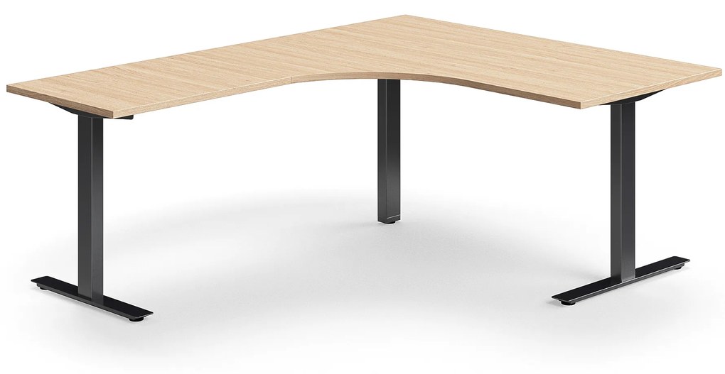 Kancelársky stôl QBUS, rohový, 1600x2000 mm, T-rám, čierny rám, dub