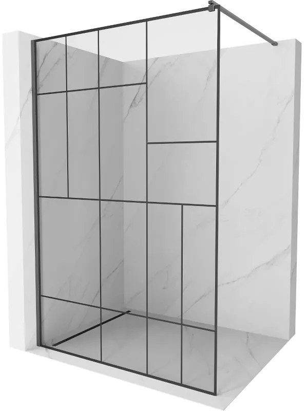 Mexen Kioto, sprchová zástena Walk-In 100 x 200 cm, 8mm číre sklo čierny vzor, grafitový profil, 800-100-101-66-78