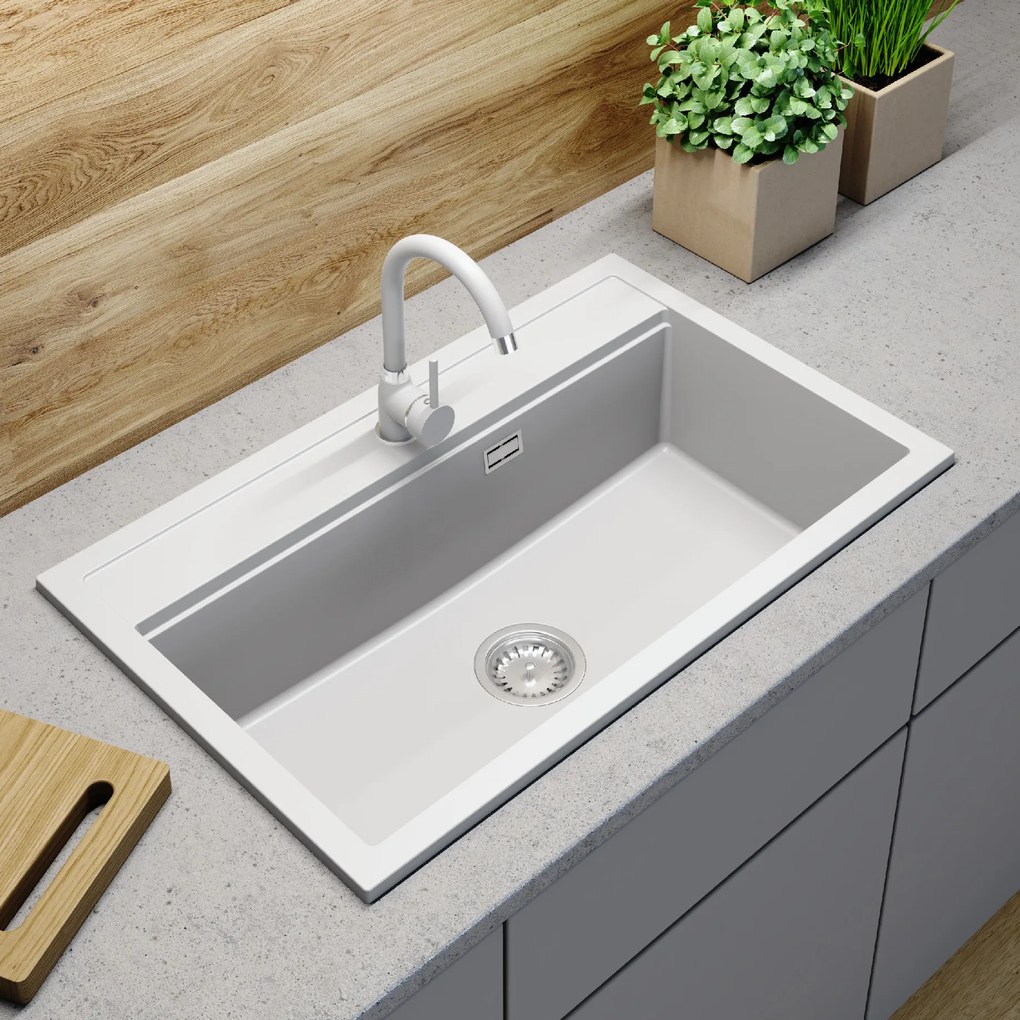 Gamma Advance, 1-komorový granitový drez 805x505x210 mm, biela, GMA-ZLE000118