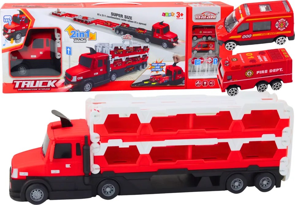 LEAN Toys Lora Odťahovka Závodná dráha 2 v 1 Svetlá Zvuky Značky Autíčka Červená