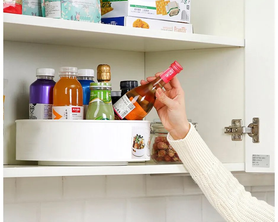 VERK GROUP Otočný organizér, otočná miska, LAZY SUSAN, otočná o 360°, priemer 22 cm - biela