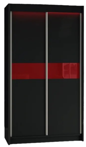 Skriňa s posuvnými dverami TANNA, čierna/červené sklo, 120x216x61