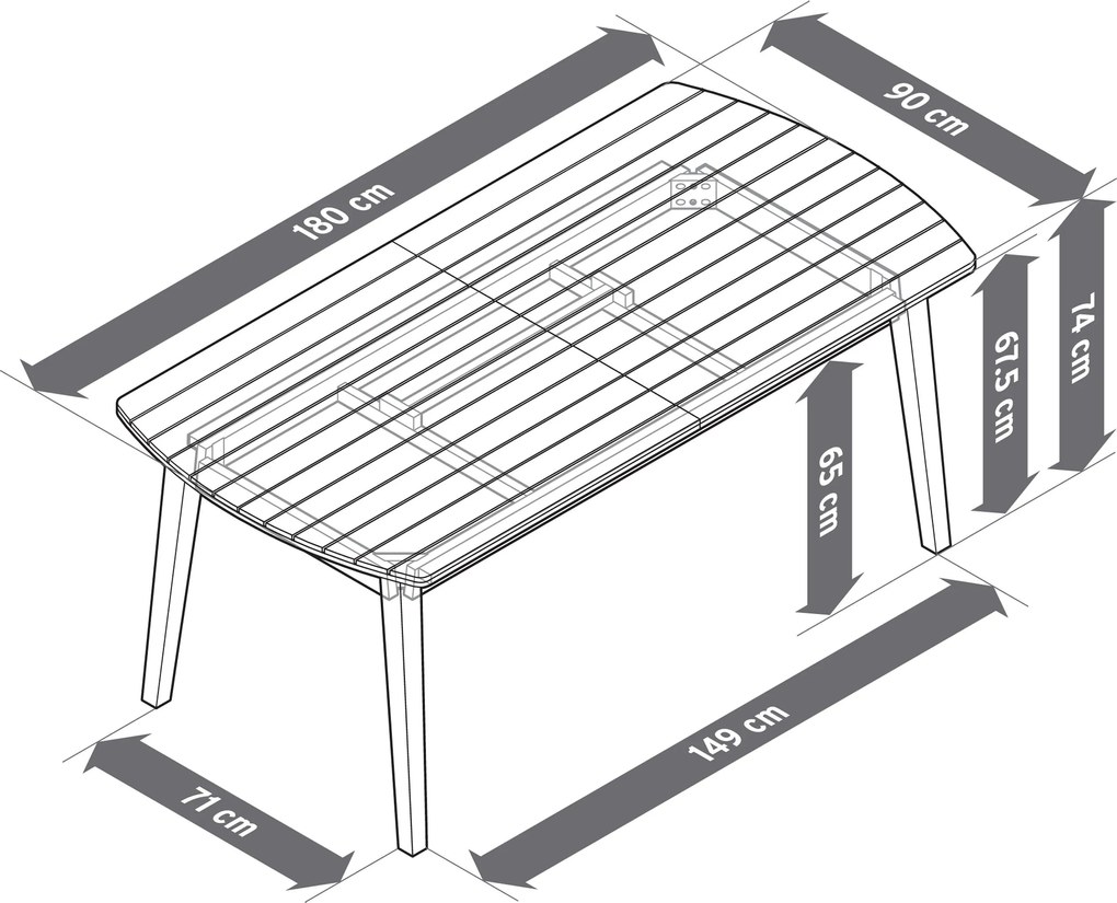 Rozťahovací záhradný stôl so zaoblenými prednými stranami, cca 180 ‒ 240 cm