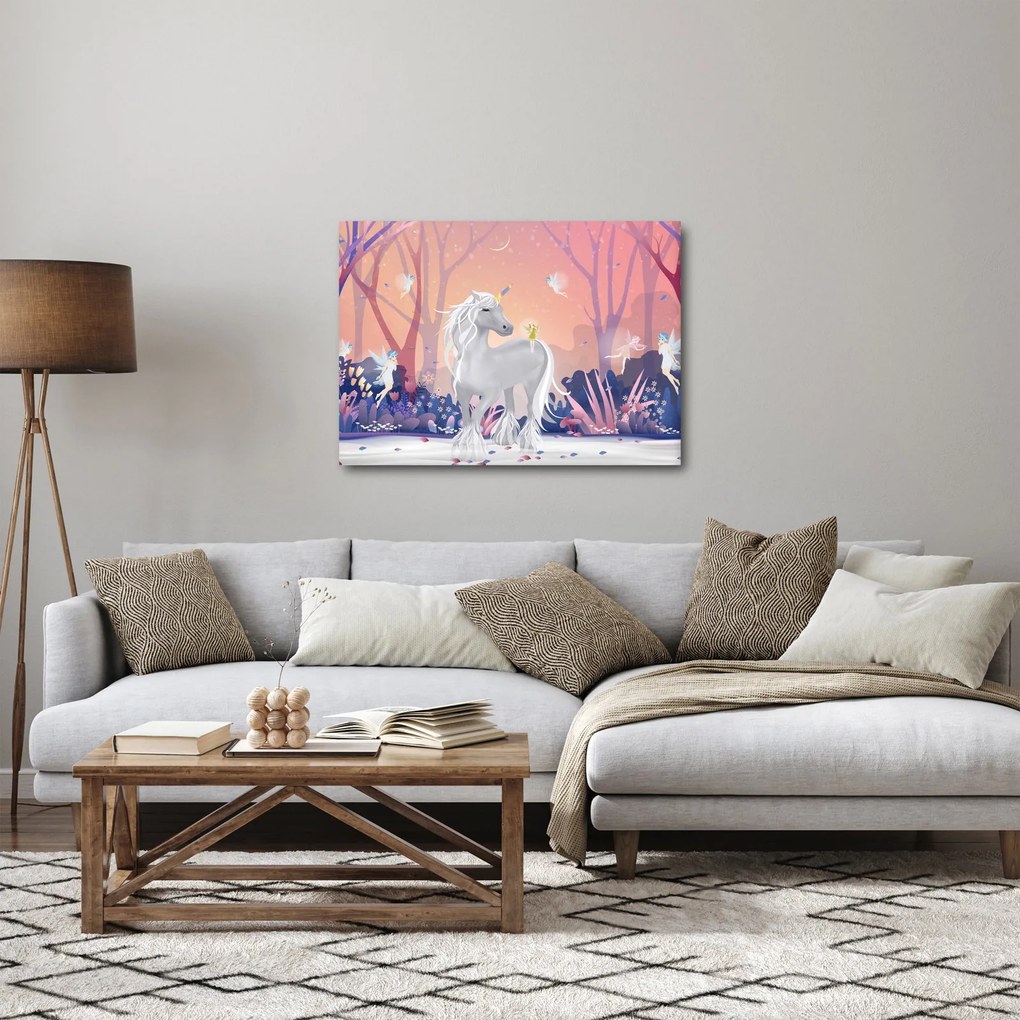 Obraz - Jednorožec v magickom lese (70x50 cm)