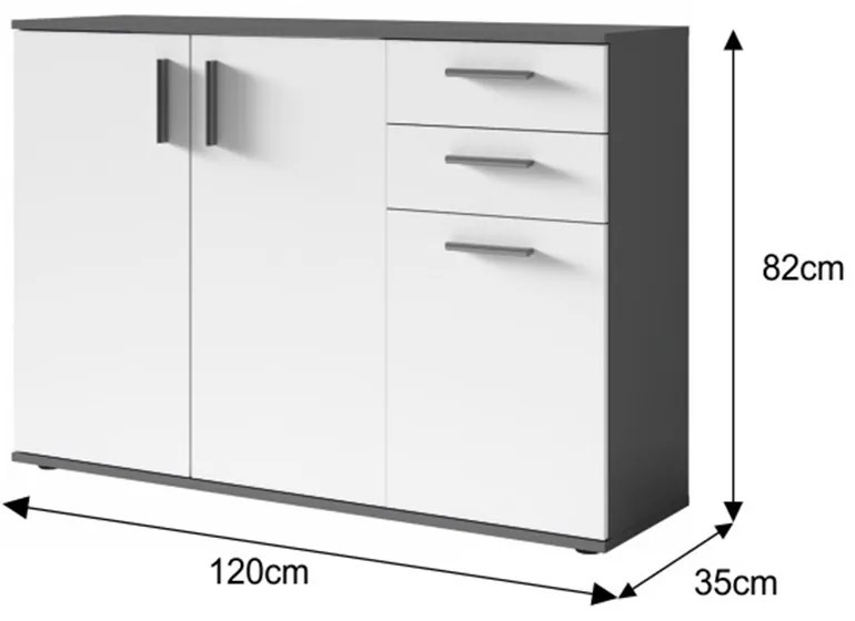Komoda, tmavosivá-grafit/biela, METRIS TYP 2