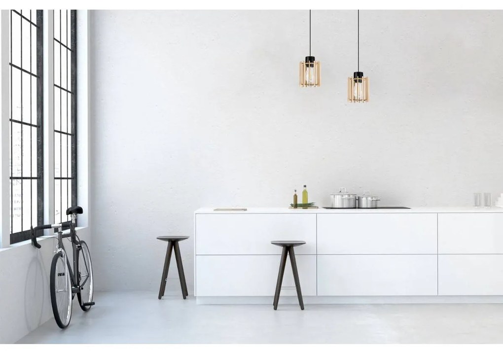 Závesné svietidlo Timber 7, 2x drevené tienidlo
