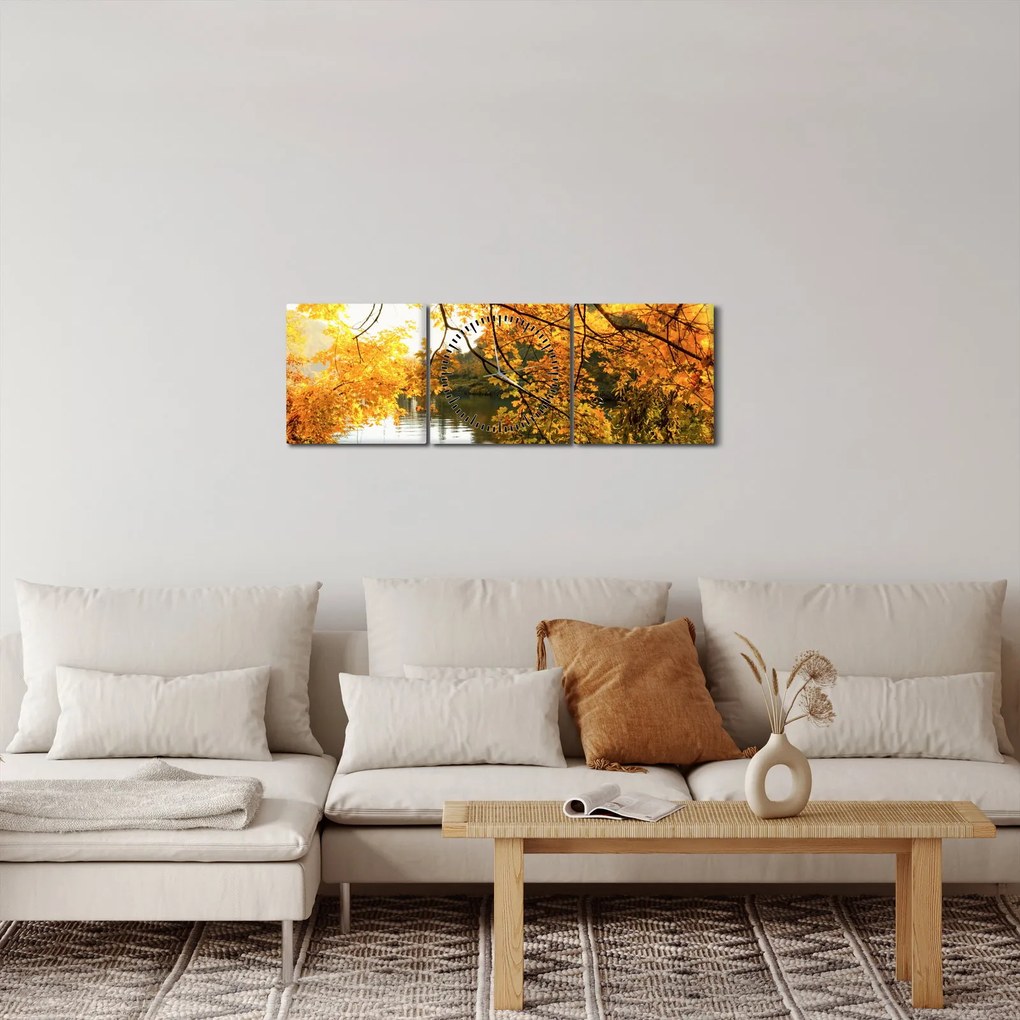Obraz - Jesenný strom (s hodinami) (90x30 cm)