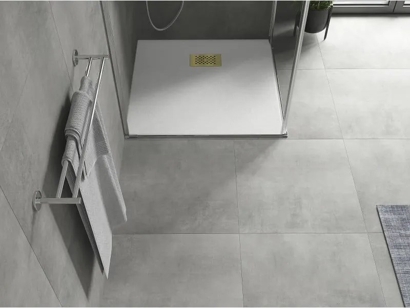 Mexen Hugo, štvorcová sprchová vanička SMC 80 x 80 cm, biela, zlatá krytka, 42108080-G