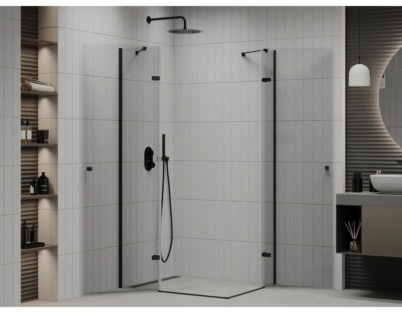 Mexen Roma Duo, sprchovací kút 80 (dvere) x 70 (dvere) cm, 6mm číre sklo, čierny profil, 854-080-070-70-00-02