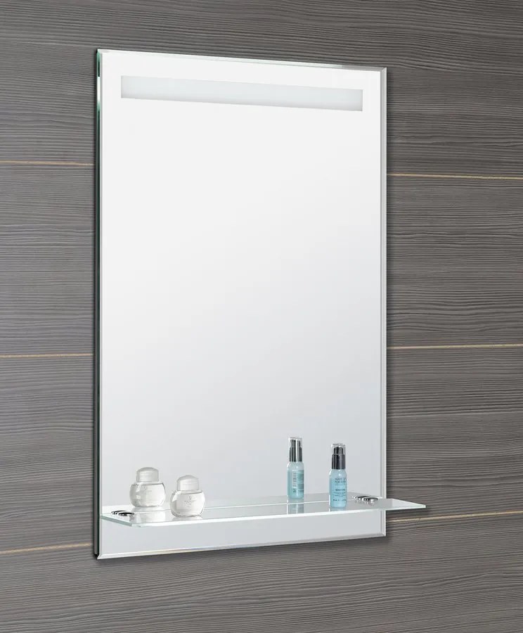 Aqualine Aqualine, LED podsvietené zrkadlo 60x80cm, sklenená polica, gombíkový vypínač, ATH53