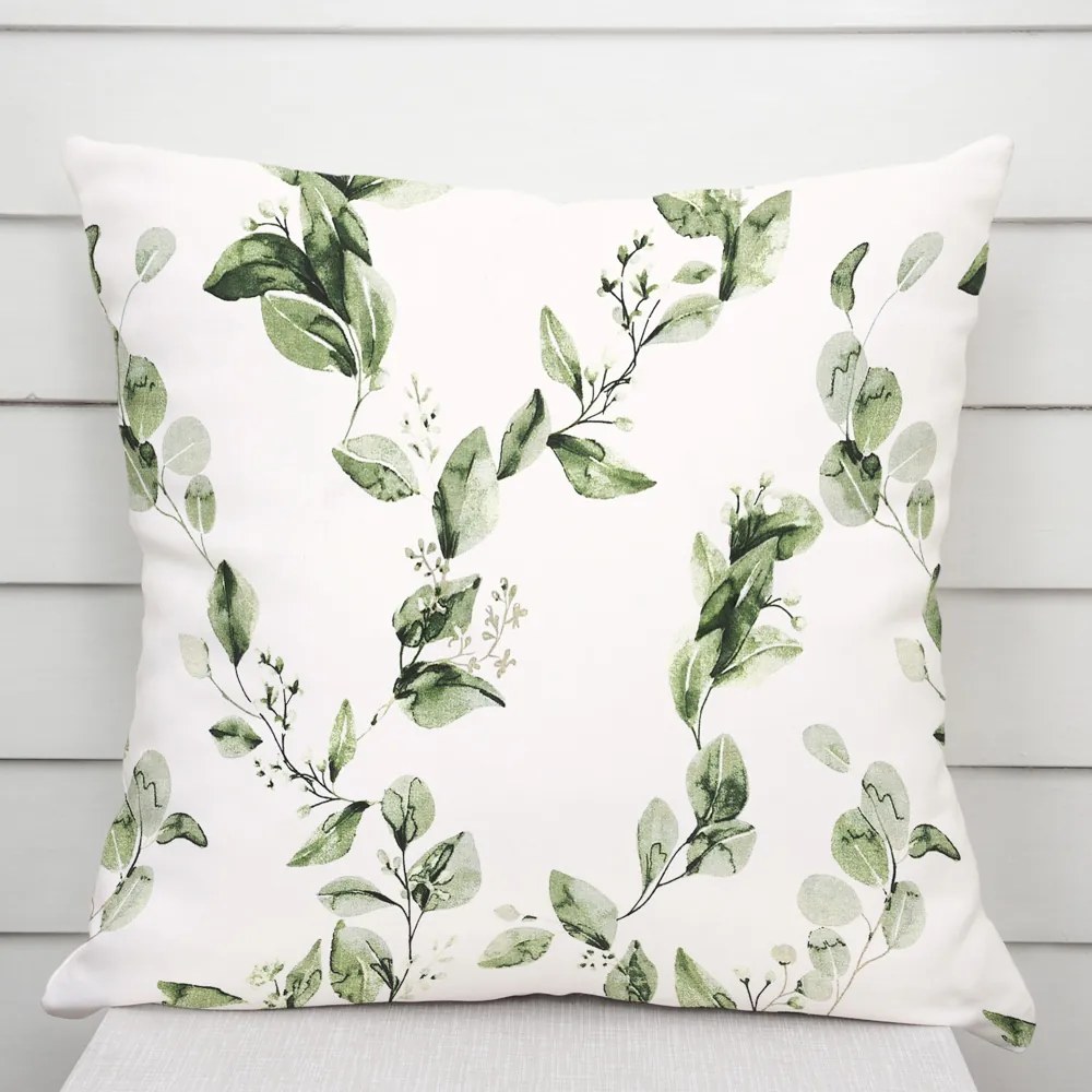 Biante Bavlnená obliečka na vankúš Sandra SA-422 Zelené listy na bielom 60 x 60 cm