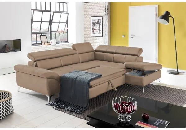 Rozkladacia kožená rohová sedacia súprava SALERNO II pravá hnedá
