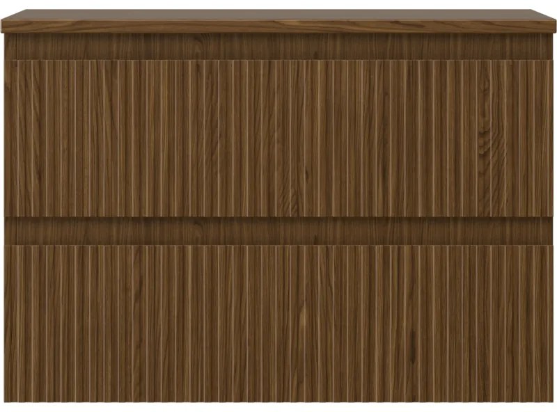 Mexen Rivel, kúpeľňová skrinka pod umývadlo 70 cm s hornou doskou, 2 zásuvky, drážkovaná, orech, 91A20-07047-2-BFFC86