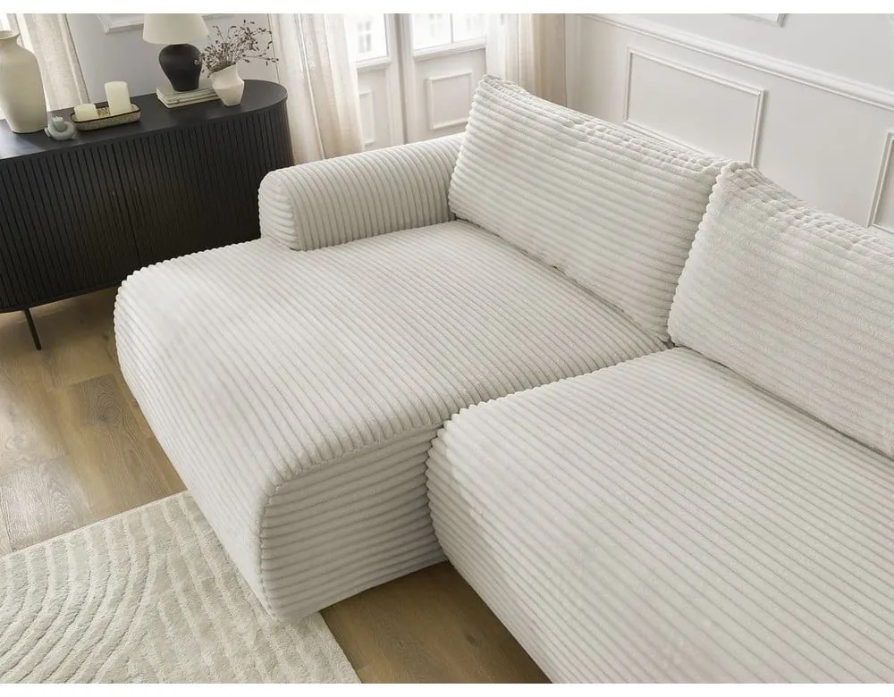 Krémová menčestrová rozkladacia rohová pohovka (ľavý roh) Lucien – Bobochic Paris