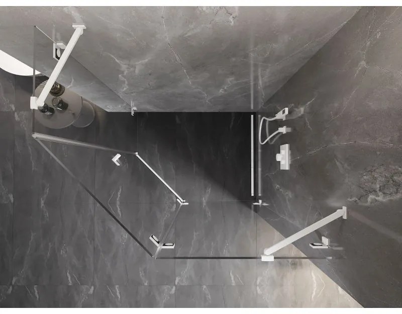 Mexen Lunar, pravý výklopný päťuholníkový sprchový kút 90 x 80 cm, 8mm číre sklo, biely profil, 831-090P-080L-20-00-P