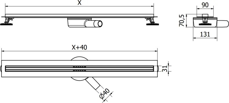 Mexen Flat nerezový sprchový žľab s rotačným 360° sifónom 80 cm, vzor SLIM, biela, 1241080