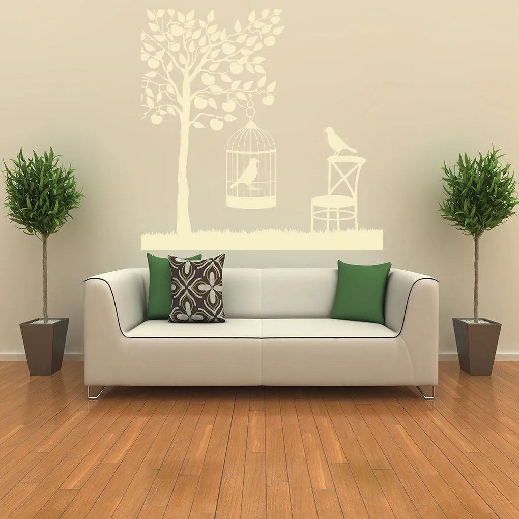 Veselá Stena Samolepka Vtáčik v klietke Farba: oranžová, Veľkosť: 60 x 60 cm