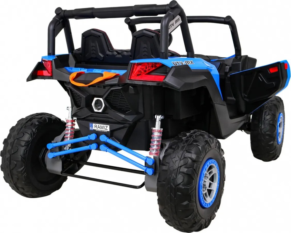 Ramiz Detská batériová bugina UTV-MX Modrá + pohon 4x4 + diaľkové ovládanie + LED audio + úložný priestor + EVA + pomalý štart