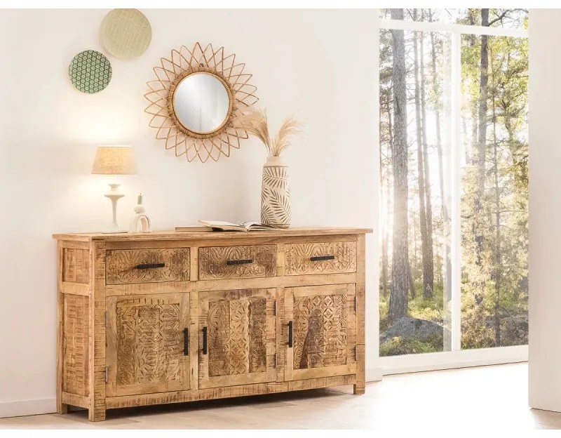 furniture-nabytek.cz - Masívny príborník Mumbai z mangového dreva, lakovaný, hnedý – 140×42×80 cm
