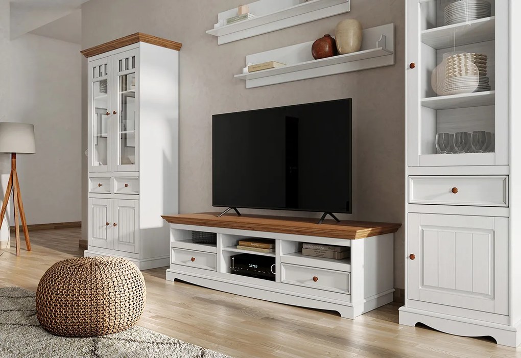 PROXIMA.store - Rustikálny veľký TV stolík - BELLUNO ELEGANT FARBA: biela - dub