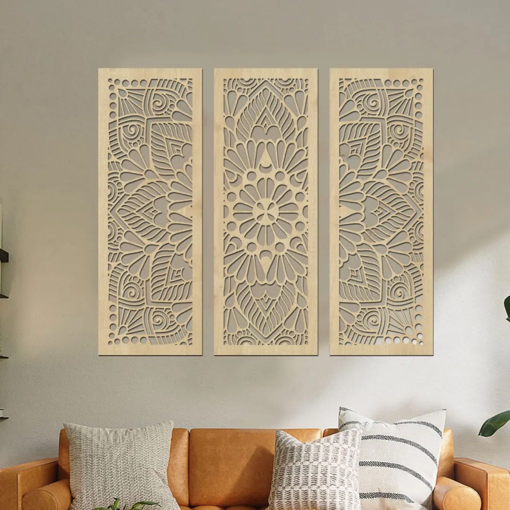 drevo zivota Drevená 3dielna mandala QUADRO Farebný vzor: Biela, Veľkosť viacdielov: 72x60