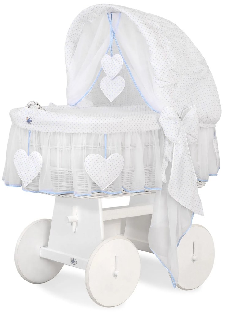 My Sweet Baby Postieľka Prútený košík/Prútená kapucňa- Amelie modré bodky na bielom