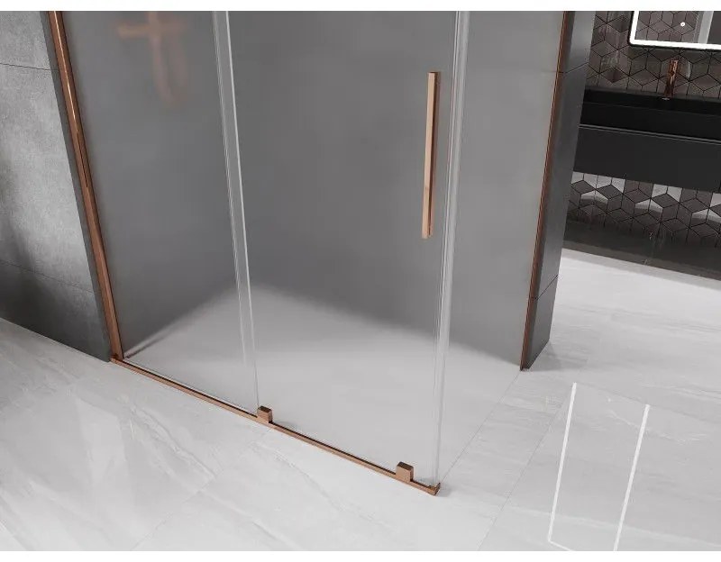 Mexen Velar, sprchový kút s posuvnými dverami 140 x 85 cm, 8mm sklo námraza, ružové zlato, 871-140-085-31-55