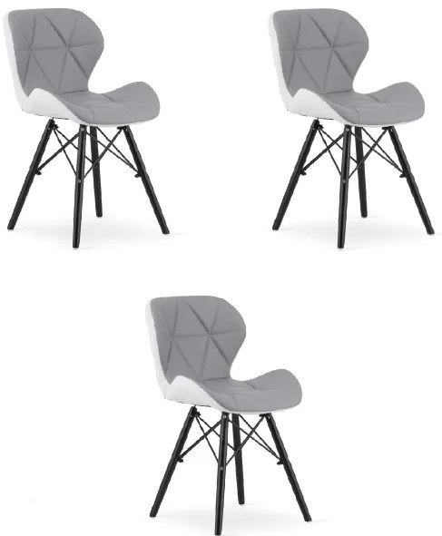 Set troch jedálenských stoličiek LAGO ekokoža, sivé / biele / čierne (3 ks)