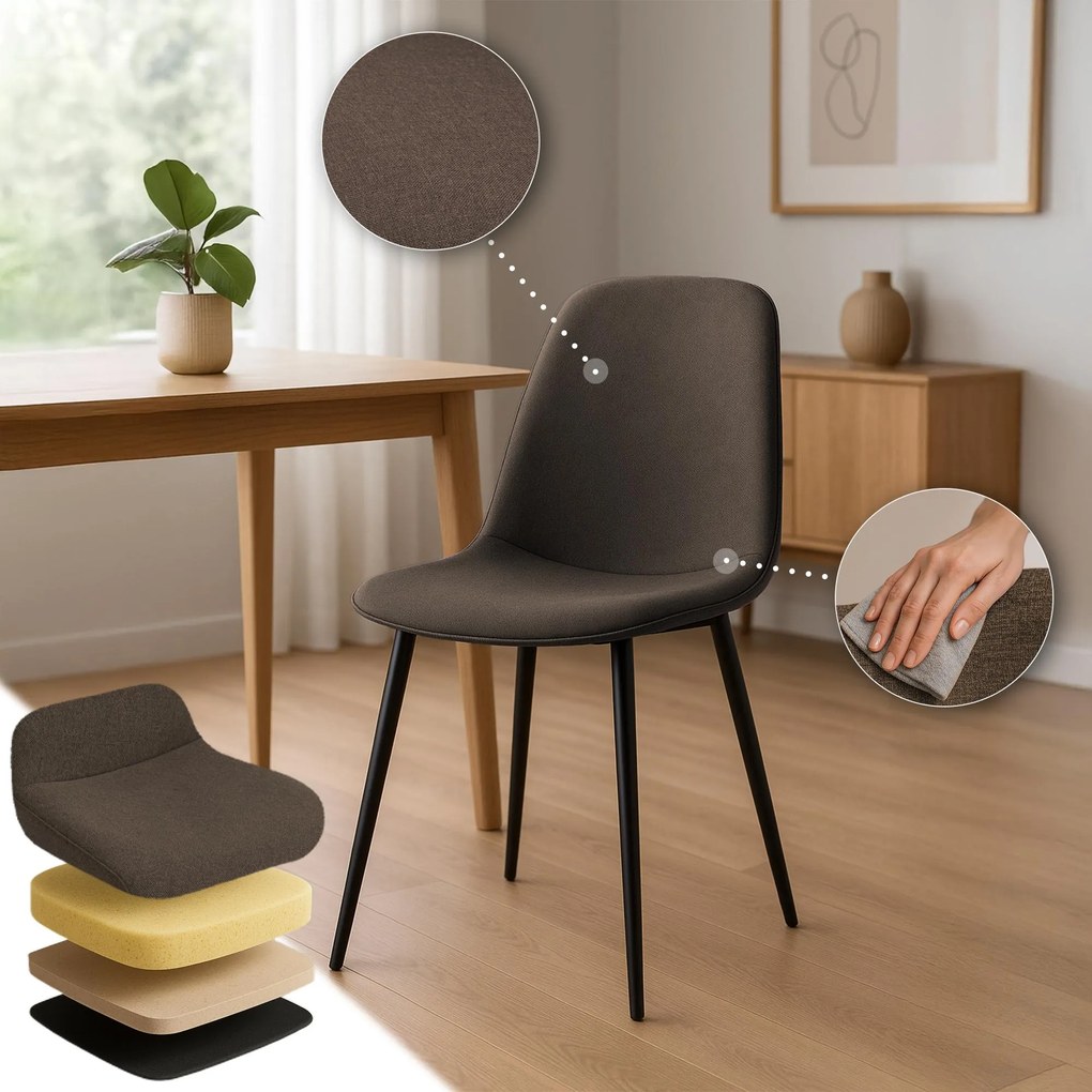 Sada 4 ks jedálenskej stoličky Maryam látka - hnedá