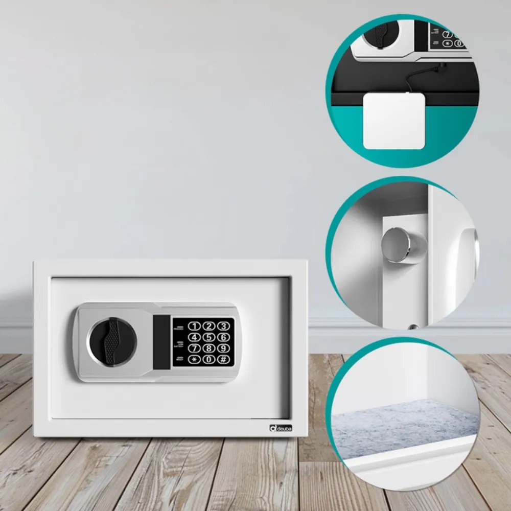Elektrický nábytkový trezor SAFETY, 31 x 20 x 20cm, strieborná Deuba