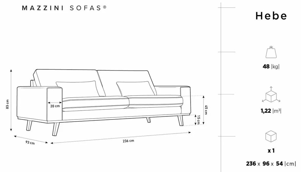 Trojmiestna pohovka Hebe 236 × 93 × 83 cm