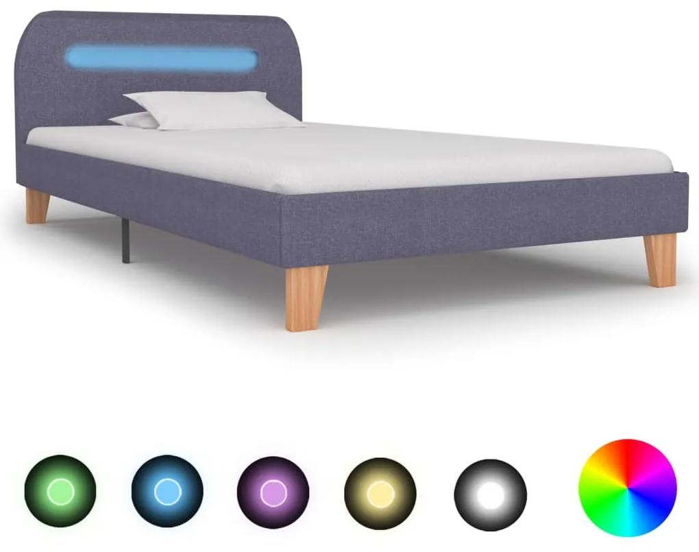 vidaXL Rám postele s LED svetlom bledosivý látkový 90x200 cm