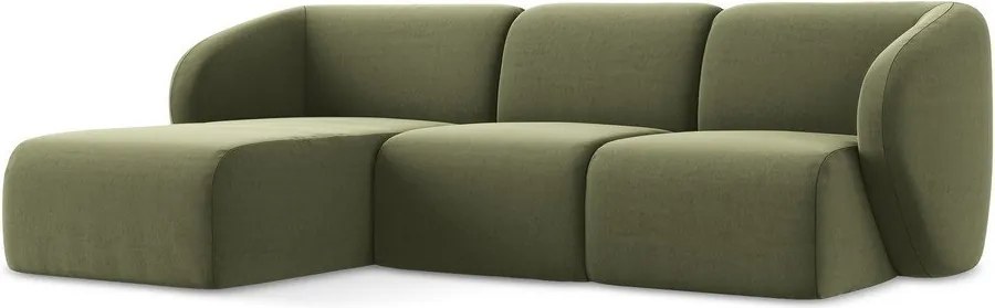 Zelená zamatová rohová pohovka (ľavý roh/s leňoškou) Lani – Makamii