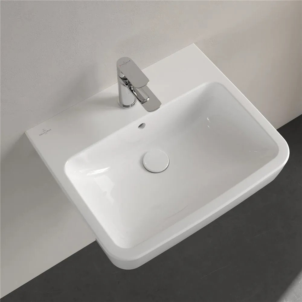 VILLEROY &amp; BOCH O.novo závesné umývadlo s otvorom (zadná a spodná strana brúsená), s prepadom, 550 x 460 mm, biela alpská, s povrchom CeramicPlus, 4A41MGR1