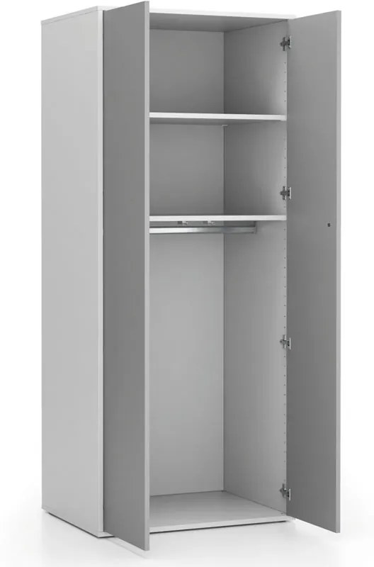 Kancelárska šatníková skriňa LAYERS, šatníková tyč, 800 x 600 x 1905 mm, biela / sivá