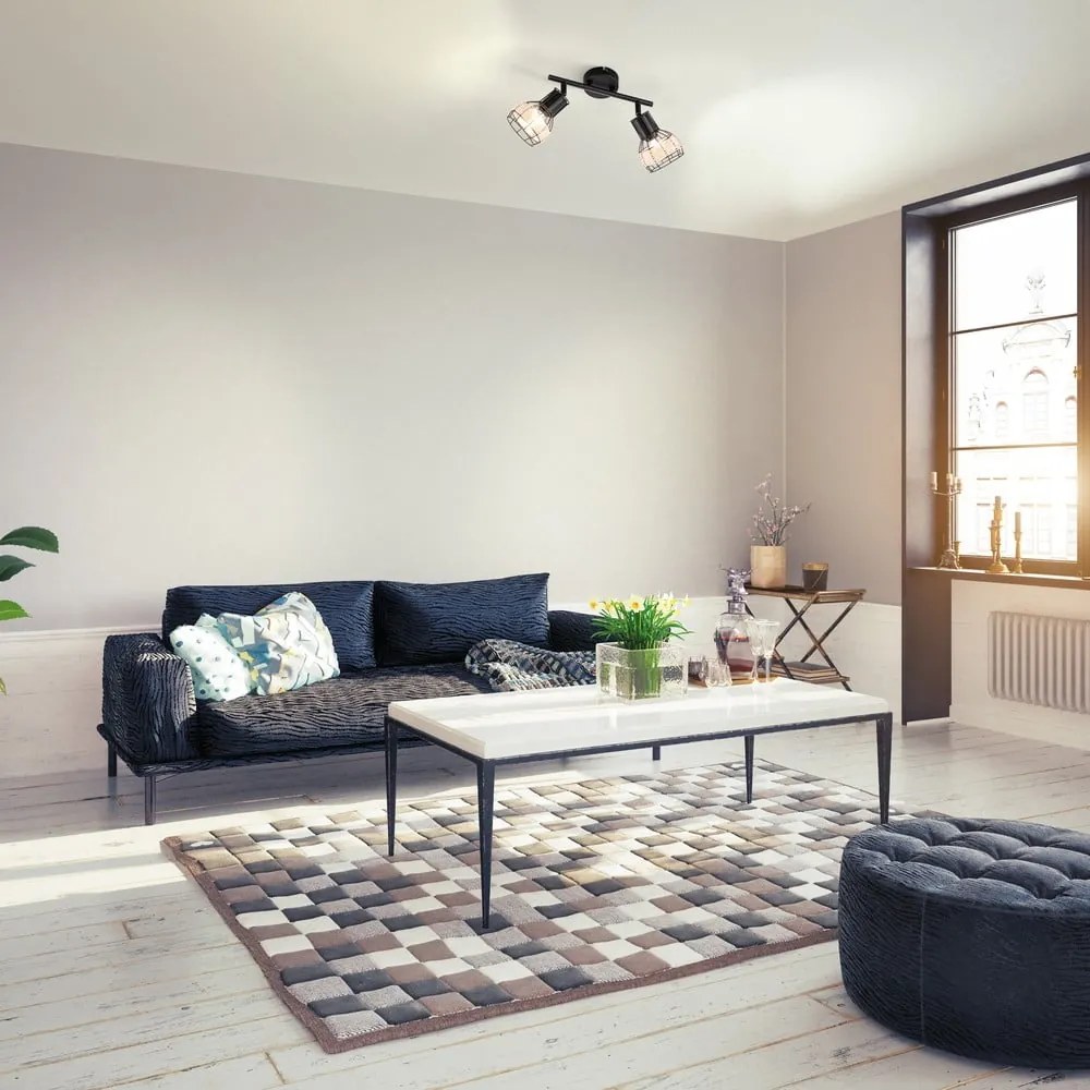 Čierne stropné svietidlo s kovovo-ratanovým tienidlom 10x28 cm Straw – Fischer & Honsel