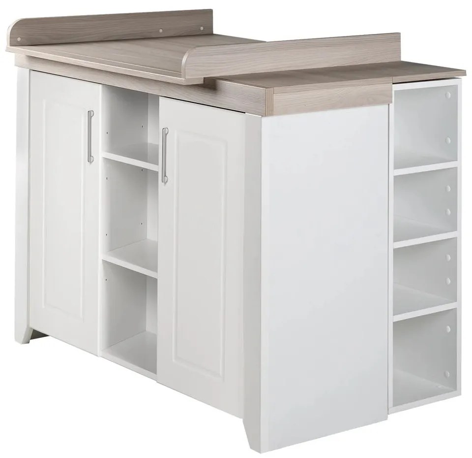 Biela nízka detská komoda v dekore brestu s prebaľovacím pultom 120x98 cm Felicia – Roba