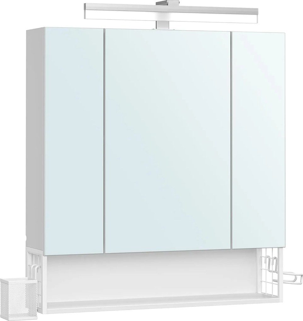 VASAGLE kúpeľňová skrinka s LED osvetlením a zásuvkami, 16,5 × 70 × 75 cm, v oblakovo bielej farbe