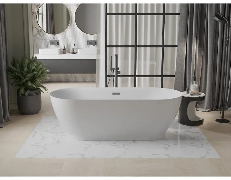 Mexen Roxy, voľne stojaca vaňa 180 x 85 cm, biela, grafitový matný brúsený prepad, 51201808500-66