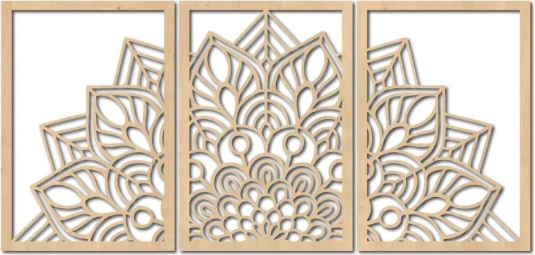 3-dielna mandala kvetov – moderná drevená nástenná dekorácia do obývačky | SENTOP HDF0583