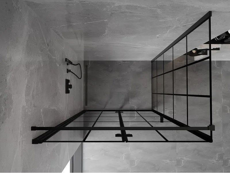 Mexen Mist-F T, 1-krídlový skladací sprchový kút ľavý 120 x 90 cm, číre sklo-čierna mriežka, 8A6T-120-090-70-77-L